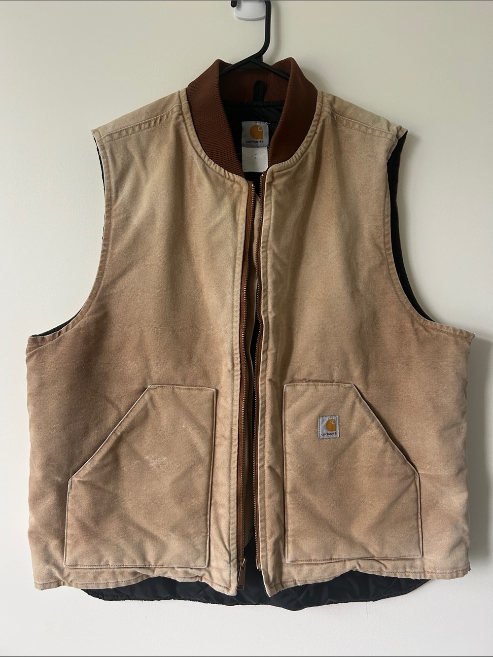 Vintage Carhartt Thrashed Duck Brown Vest Sun Bleached